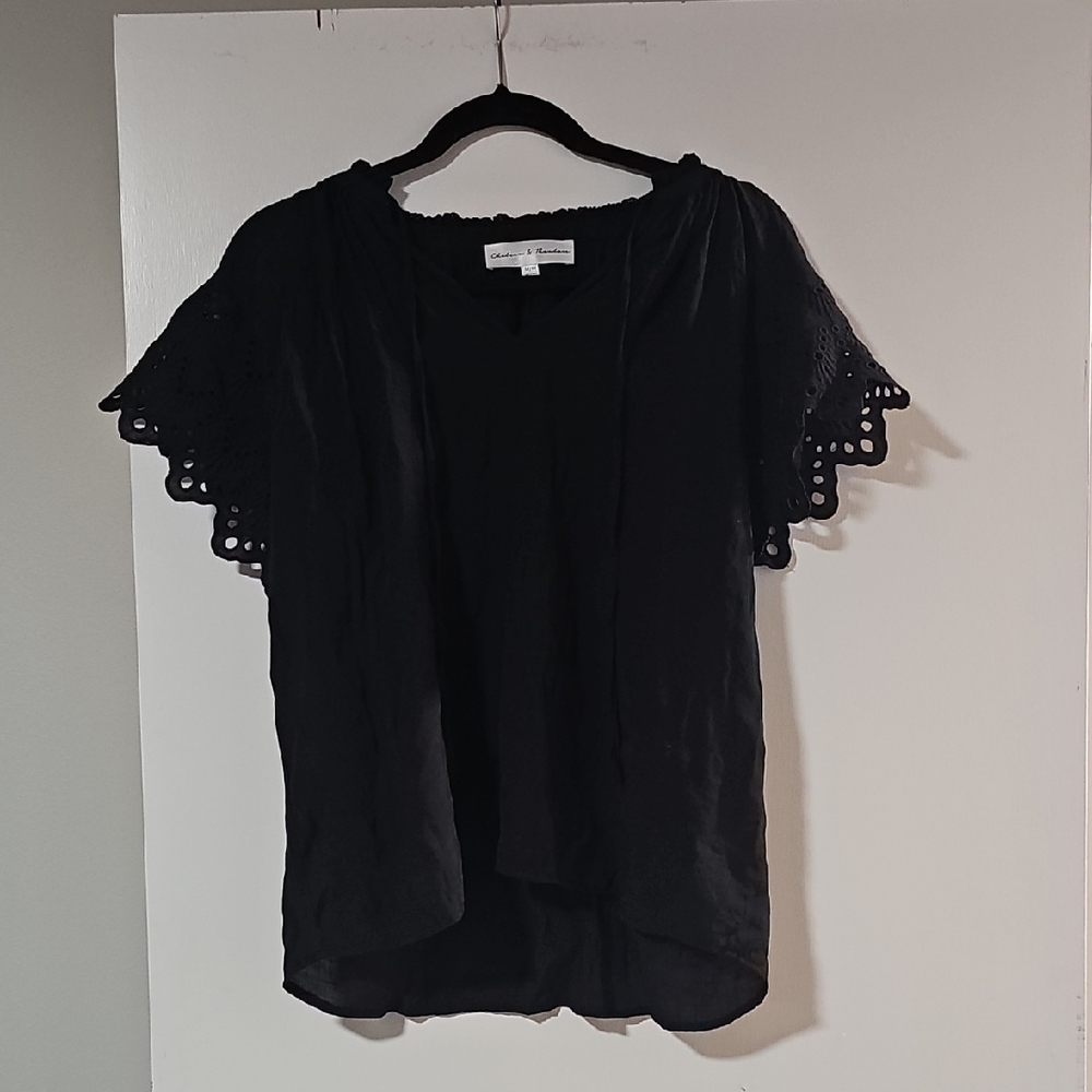 Chelsea & Theodore Black Eyelet Sleeve Blouse